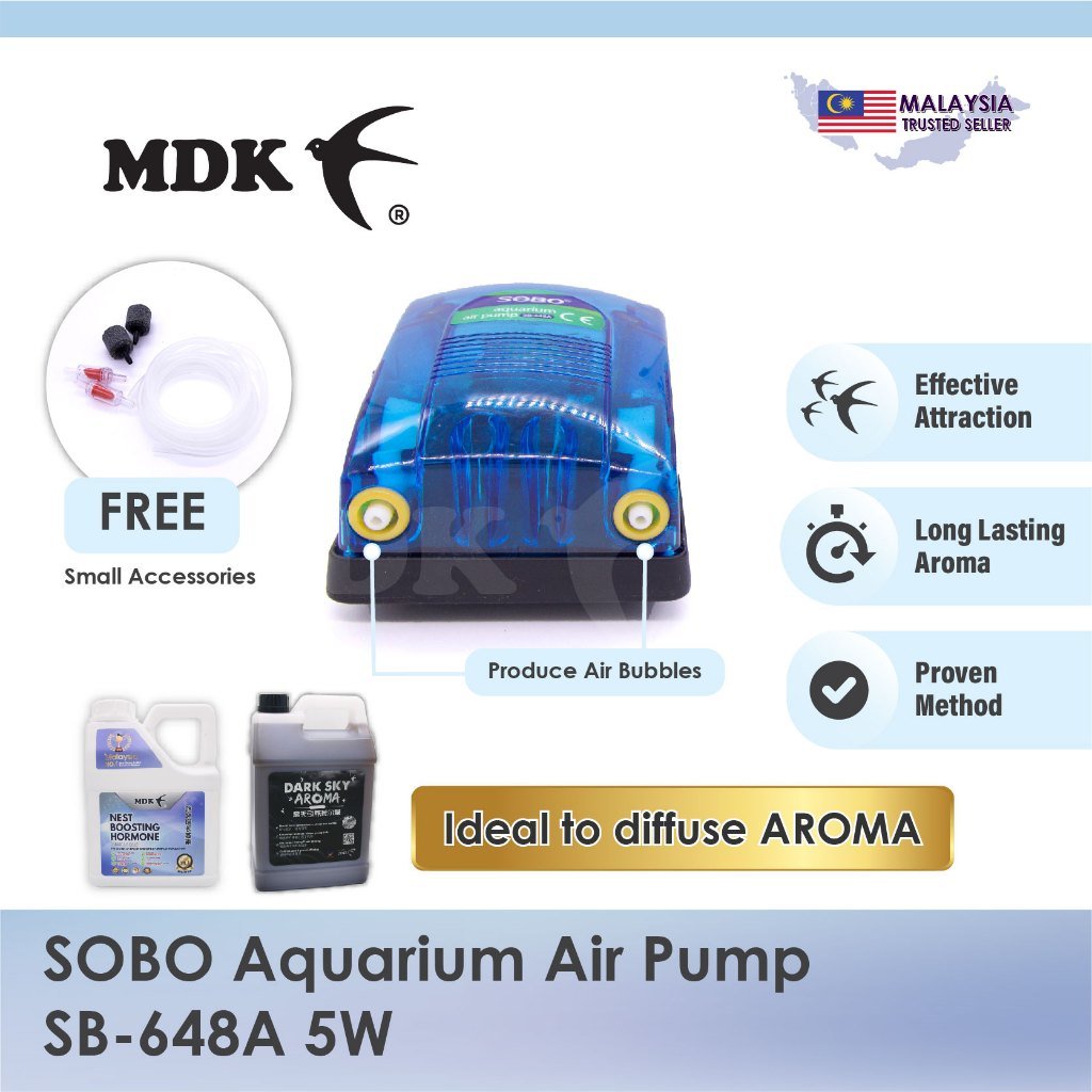 SOBO Aquarium Air Pump SB-648A 5W with Double Output Air Bubble Stones Pam Ikan - Image 2