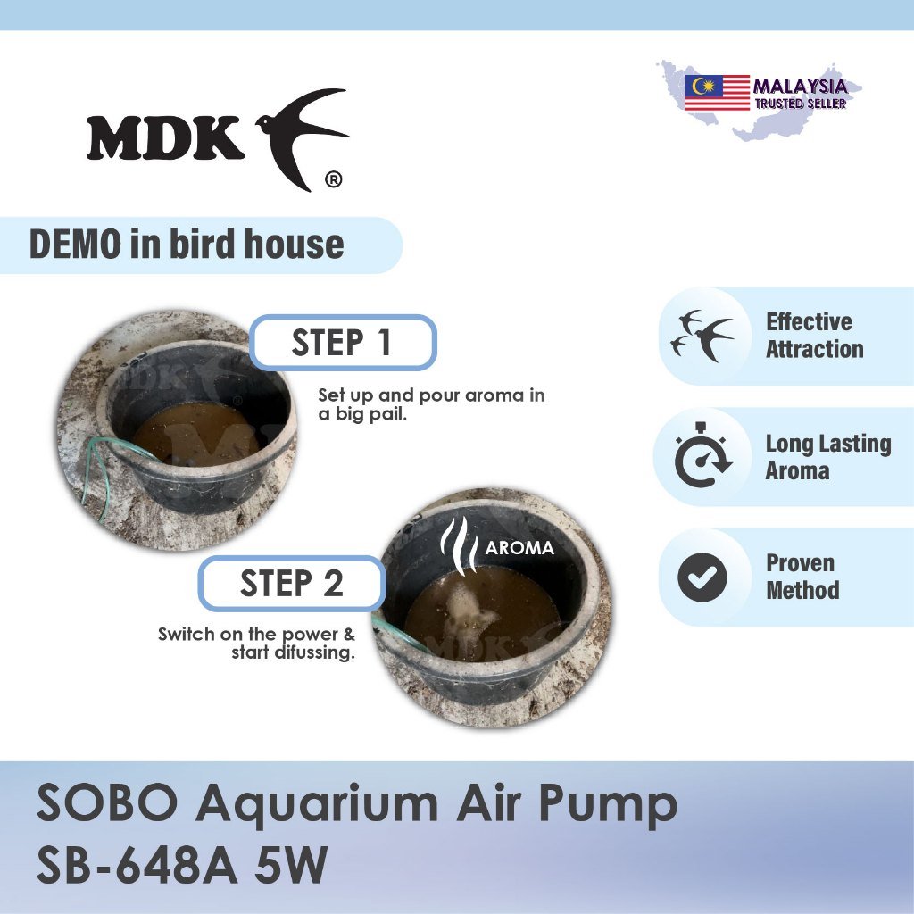 SOBO Aquarium Air Pump SB-648A 5W with Double Output Air Bubble Stones Pam Ikan - Image 3