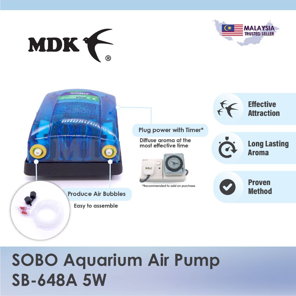 SOBO Aquarium Air Pump SB-648A 5W with Double Output Air Bubble Stones Pam Ikan - Image 5