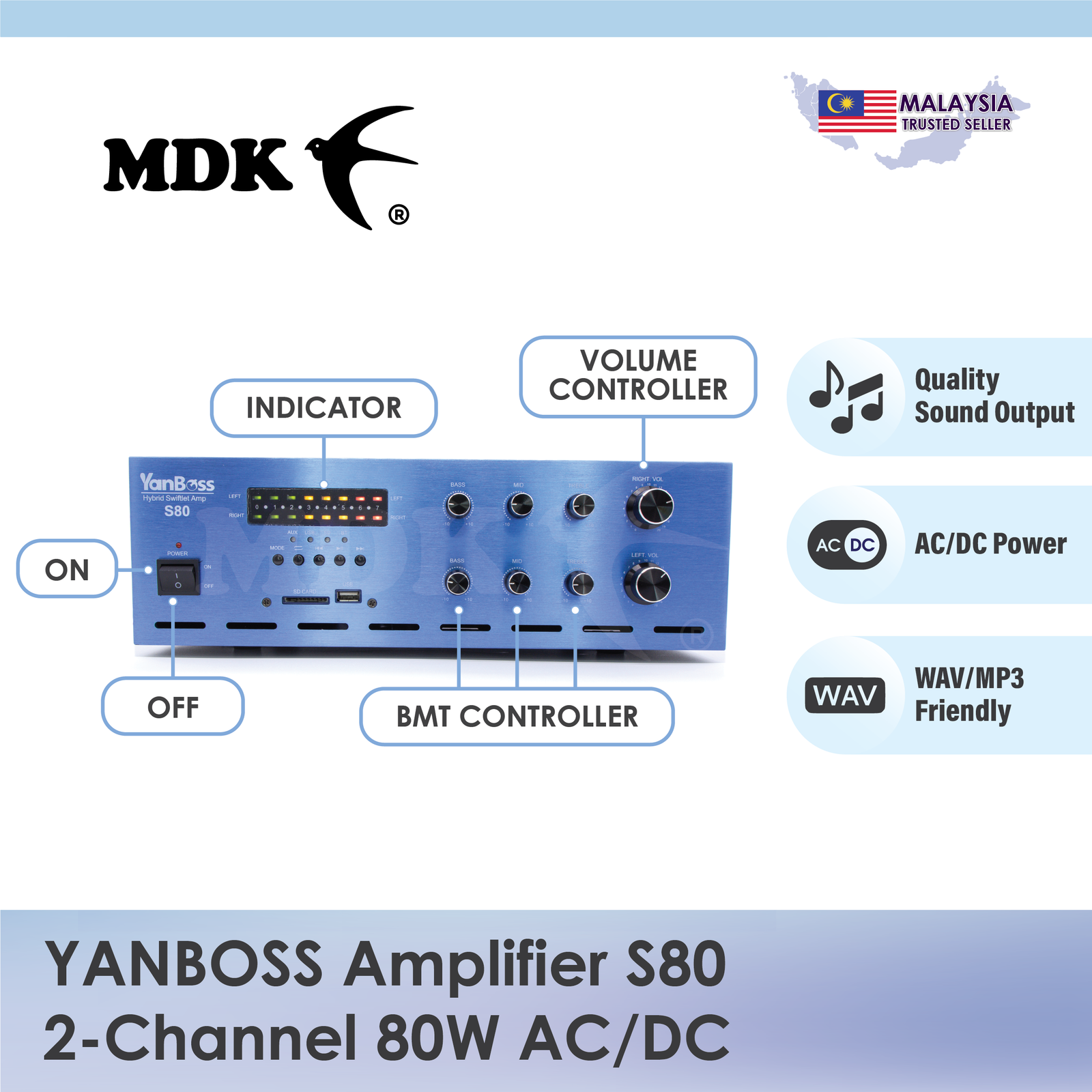 YANBOSS Amplifier S80 2-Channels 80Watt AC/DC Power for Swiftlet Farming Rumah Burung Walet - Image 2