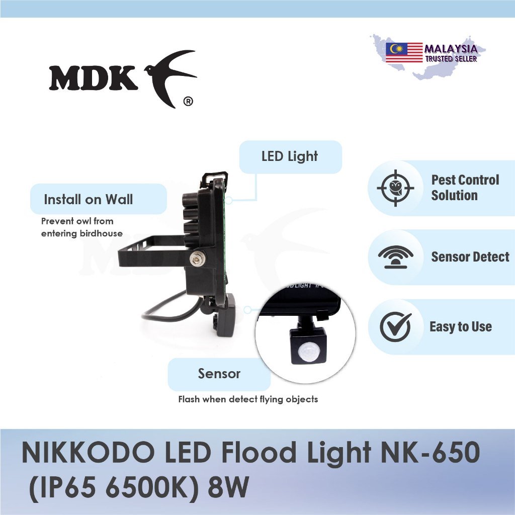 NIKKODO LED Flood Light NK-650 (IP65 6500K) 8W for Swiftlet Farming - Image 2