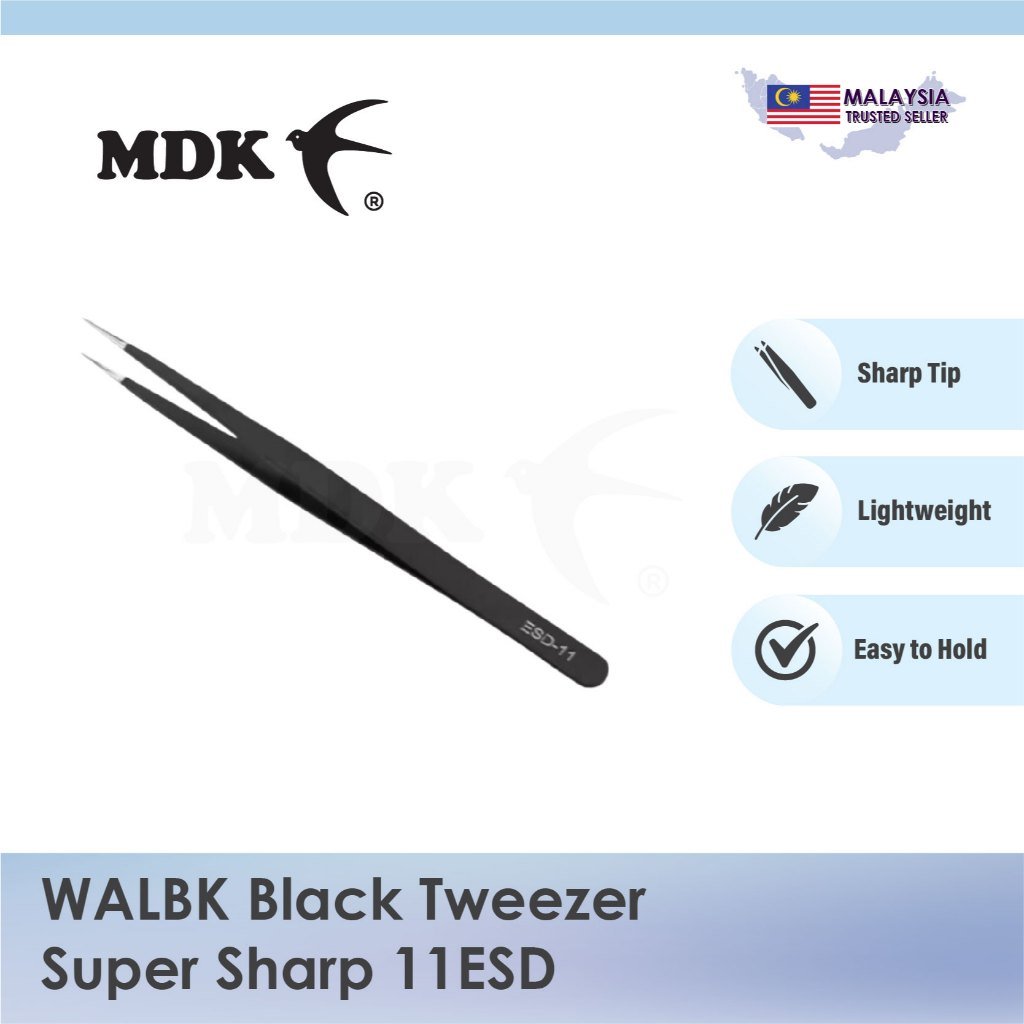 WALBK Black Tweezer Super Sharp 11ESD for Birds Nest Cleaning