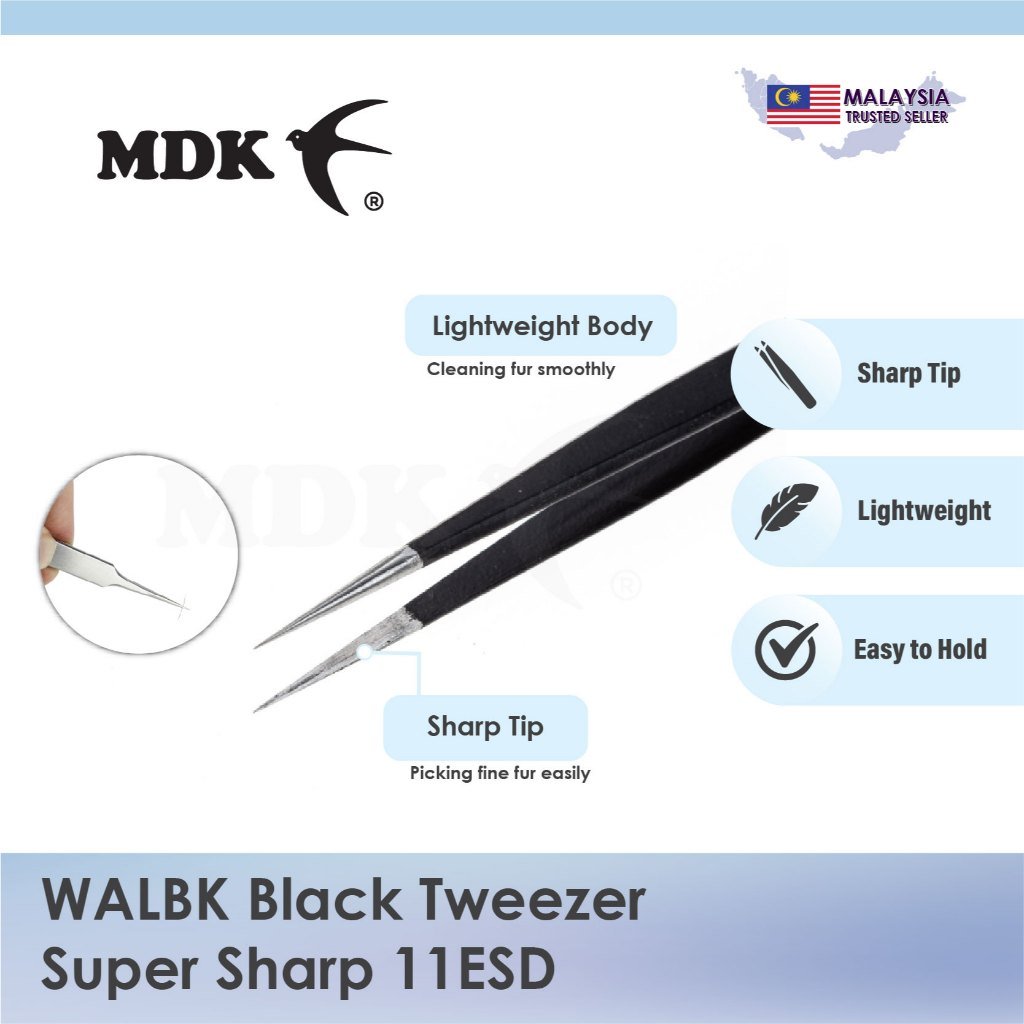 WALBK Black Tweezer Super Sharp 11ESD for Birds Nest Cleaning - Image 2