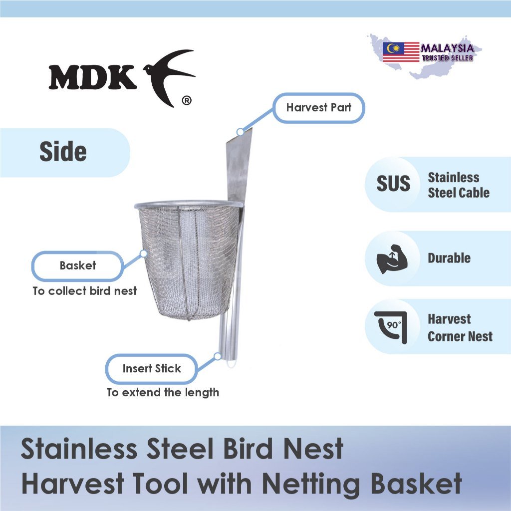 Stainless Steel Nest Harvest Tool / Scraper with Netting Basket for Birdnest Harvest Swiftlet Harvest - Image 2