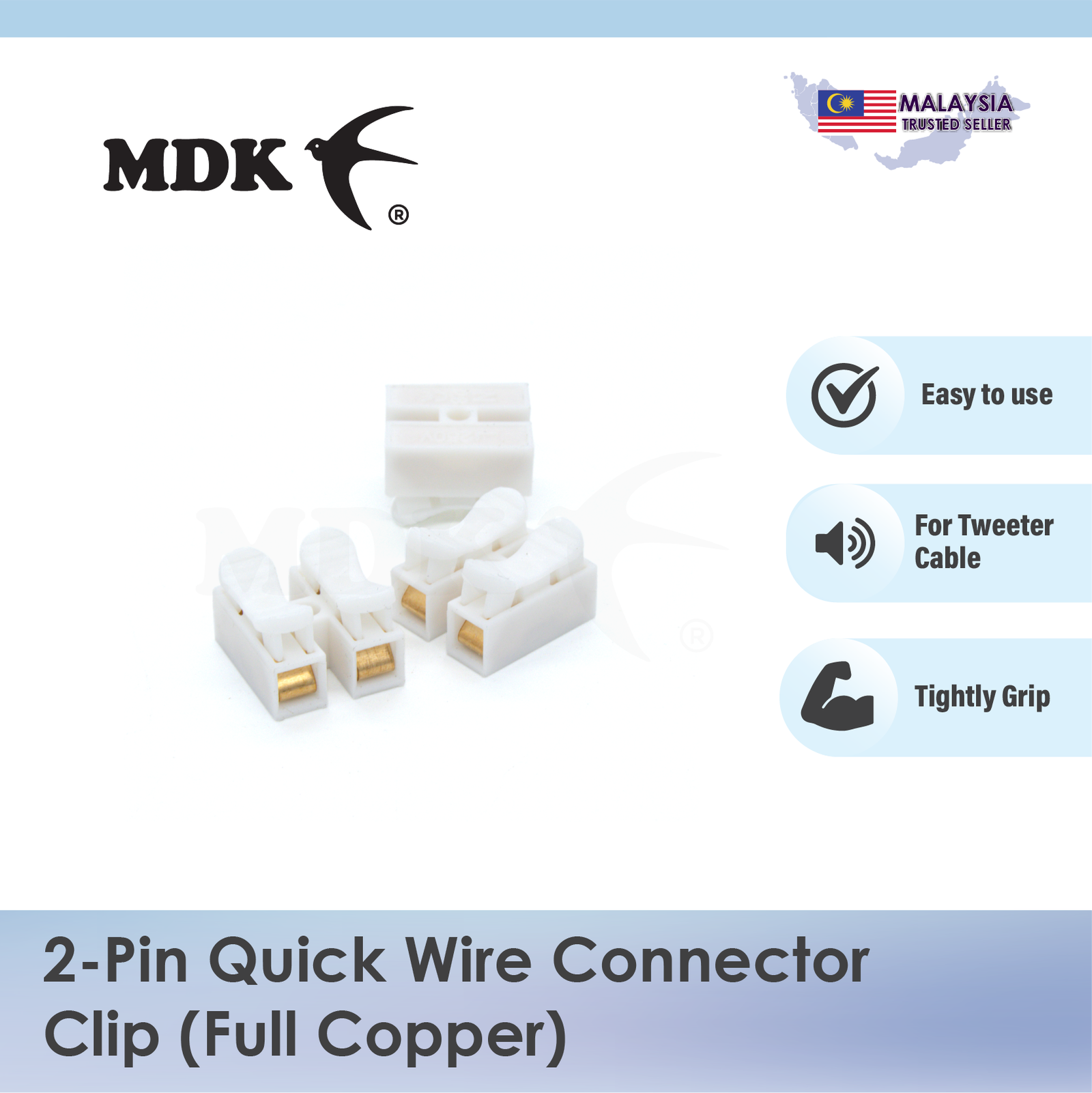 Full Copper 2 Pin Quick Wire Connector Clip 2 In 2 Out 10A 250V for Swiftlet House DIY Wiring LED Tweeter