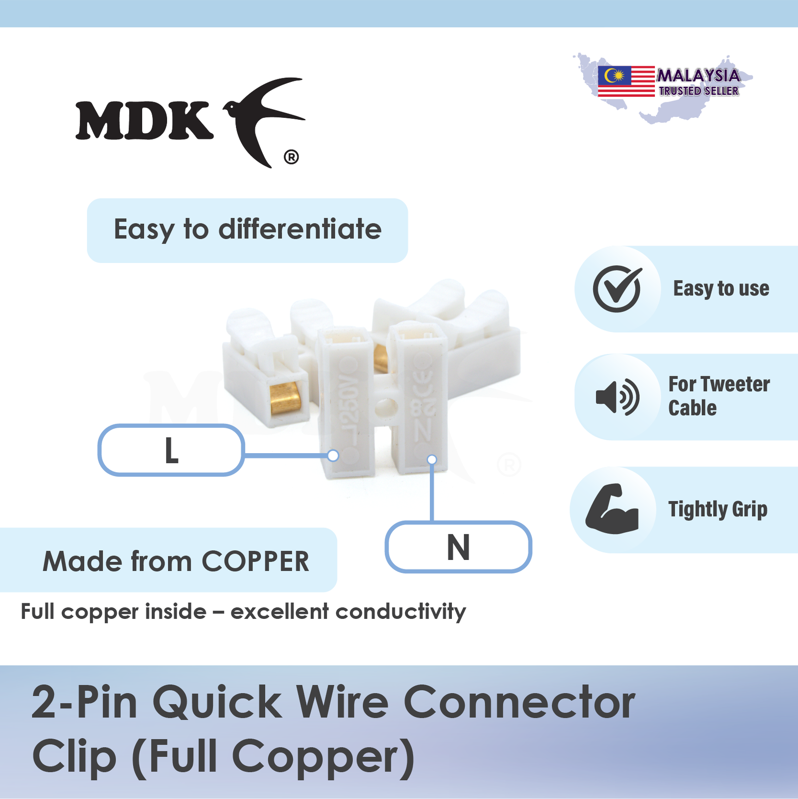 Full Copper 2 Pin Quick Wire Connector Clip 2 In 2 Out 10A 250V for Swiftlet House DIY Wiring LED Tweeter - Image 2