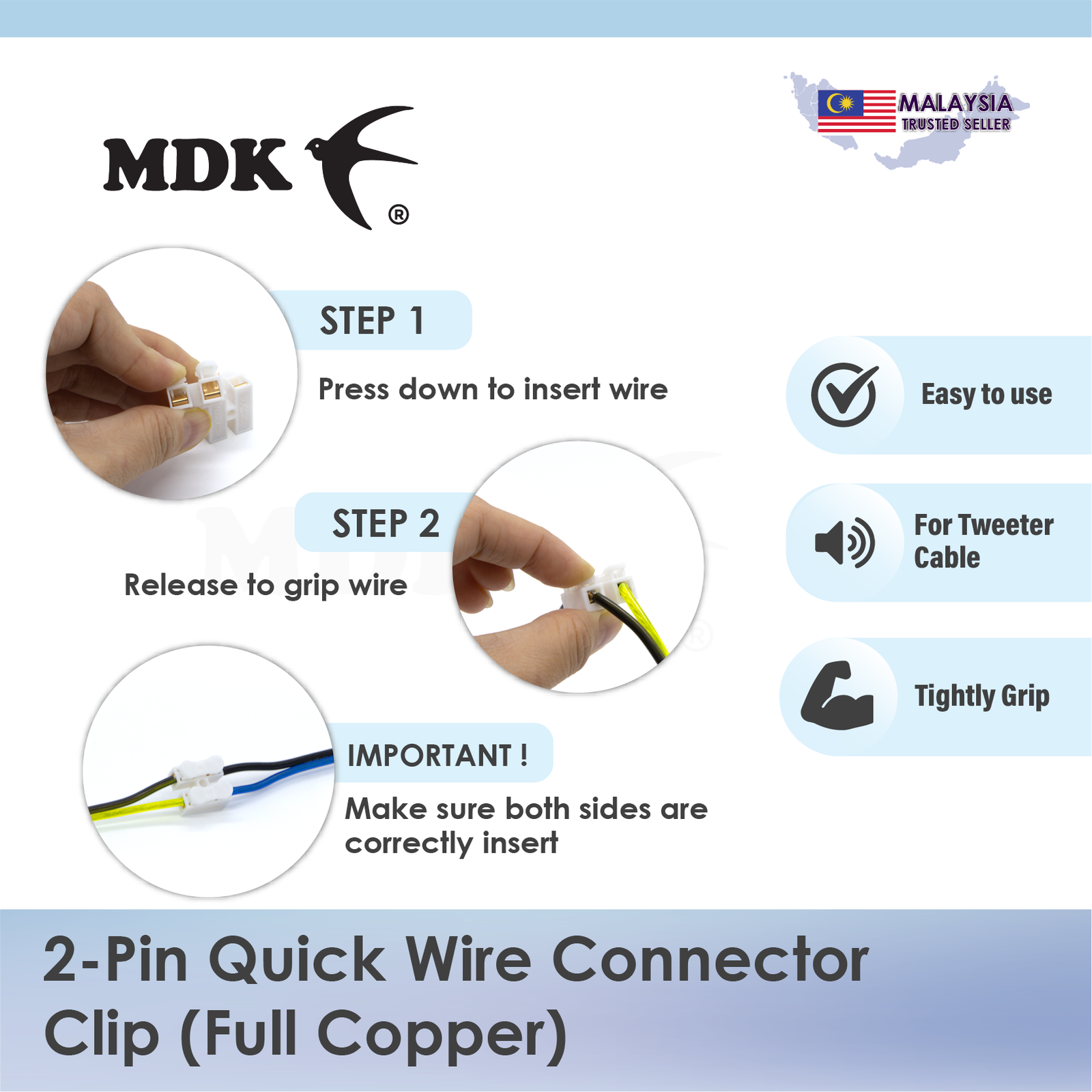 Full Copper 2 Pin Quick Wire Connector Clip 2 In 2 Out 10A 250V for Swiftlet House DIY Wiring LED Tweeter - Image 3