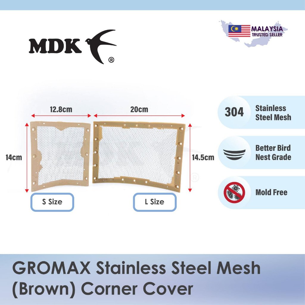GROMAX Stainless Steel Mesh Corner 20cm x 14.5cm (Large Size) for Swiftlet Farming - Image 2