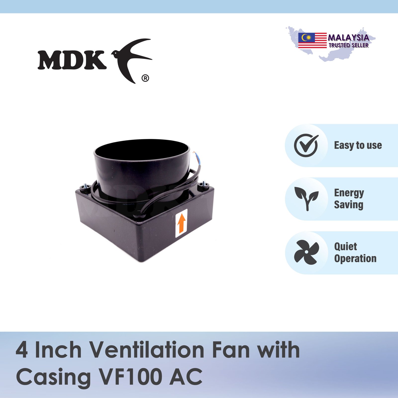 4" Ventilation Fan with Casing VF100 AC (Double Ball Bearing Fan) for Swiftlet Farming - Image 2