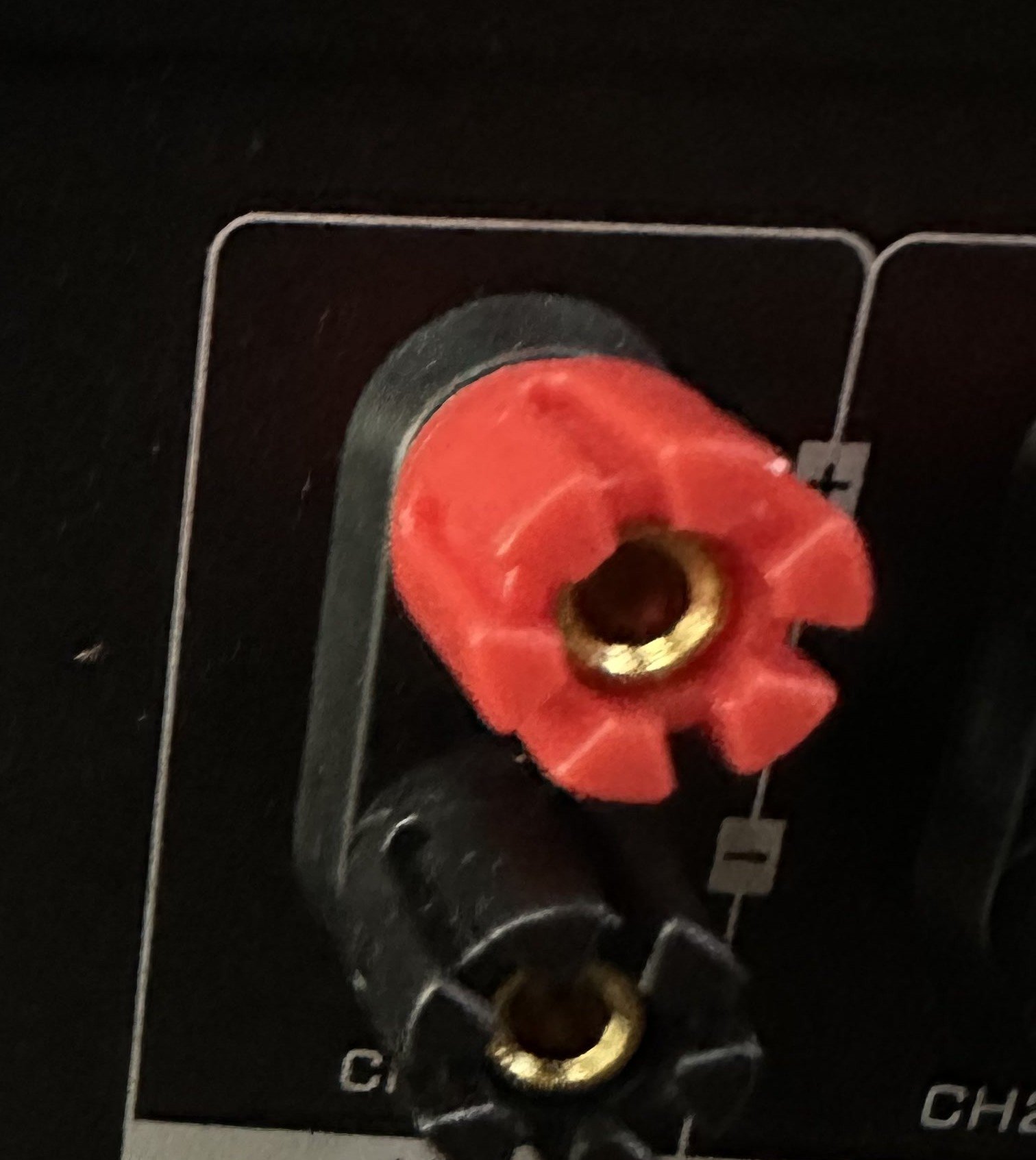 Speaker output terminals on the back of an amplifier
